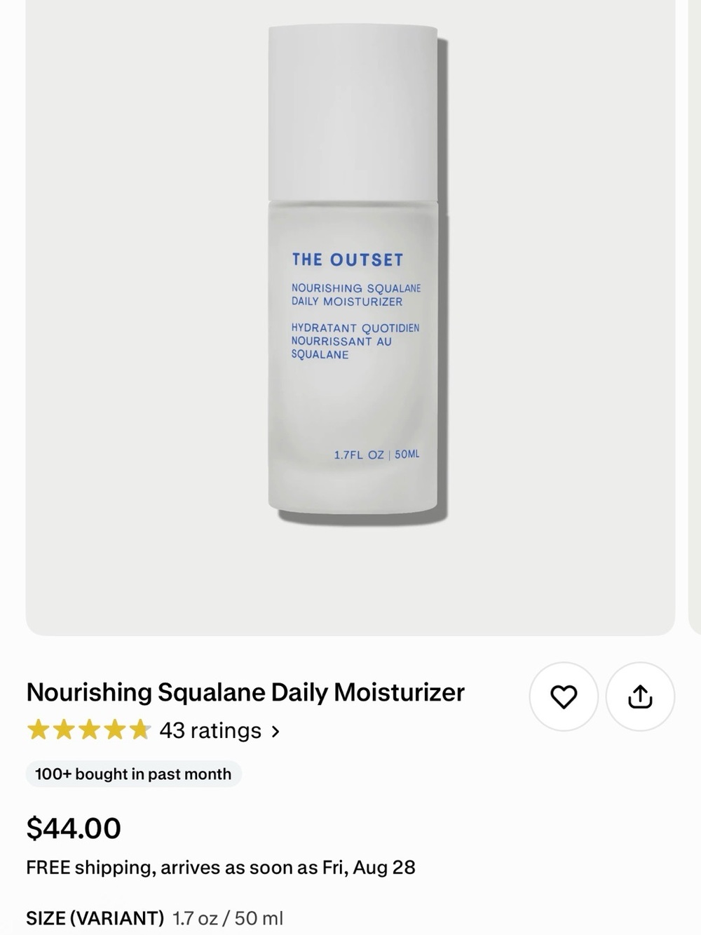 The Outset Nourishing Squalane Daily Moisturizer — White